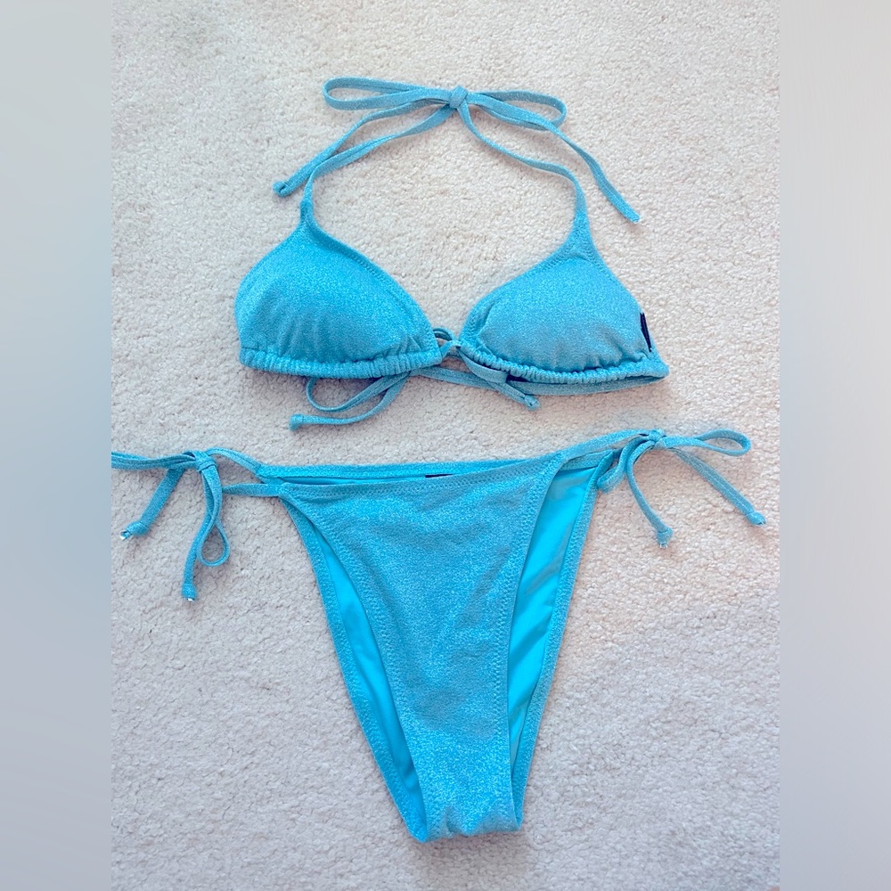 Kendall and kylie aqua blue glitter bikini